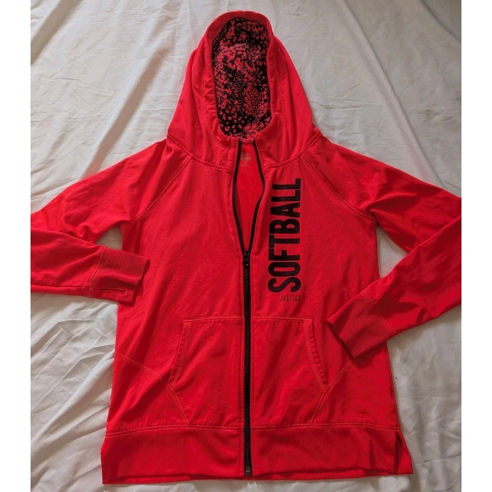 Justice Girls‎ Size 14 Red Full-Zip Softball Long Sleeve Hooded Sweatshirt